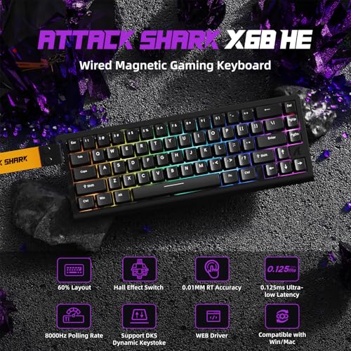 ATTACK SHARK X68 HE Kabelgebundene Magnetische Tastatur mit X3 Kabelloser Gaming-Maus-Kombination, 8KHz Rapid Trigger Tastatur, 0,01 mm RT-Präzision, 49g Superlight Maus, PAW3395, 26000 DPI – Schwarz Bild 2