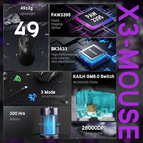 ATTACK SHARK X68 HE Kabelgebundene Magnetische Tastatur mit X3 Kabelloser Gaming-Maus-Kombination, 8KHz Rapid Trigger Tastatur, 0,01 mm RT-Präzision, 49g Superlight Maus, PAW3395, 26000 DPI – Schwarz Bild 3