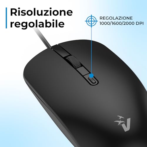 Vultech MOU-10 Maus mit USB-Kabel, leise, DPI Switch einstellbar 1000-2000, 4 Tasten + Scrollrad, ergonomisch, Ultraleicht, Plug and Play für Windows, Mac OS X und Linux Bild 7