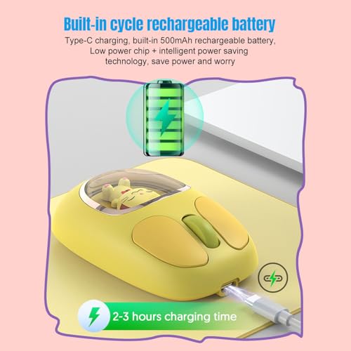 Wireless Mouse Bluetooth, Wiederaufladbare Gaming -Maus mit Cute Doll & RGB -Rückbeleuchtung, 2,4 G USB -Nano -Empfänger, Tragbare Computermäuse für PC -Spiel -Laptop -Desktop (Yellow) Bild 2