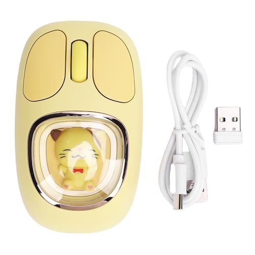 Wireless Mouse Bluetooth, Wiederaufladbare Gaming -Maus mit Cute Doll & RGB -Rückbeleuchtung, 2,4 G USB -Nano -Empfänger, Tragbare Computermäuse für PC -Spiel -Laptop -Desktop (Yellow) Bild 7