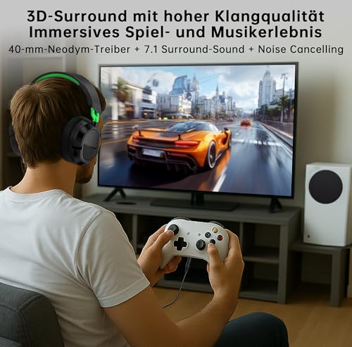 syndesmos Gaming-Headset für PS5, PS4, PC, Xbox, Nintendo Switch, Headset mit Mikrofon, Stereo-Surround-Sound Gaming Kopfhörer mit Kabel, Noise-Cancelling, 3,5 mm Over-Ear-Kopfhörer Schwarz+Grün Bild 2
