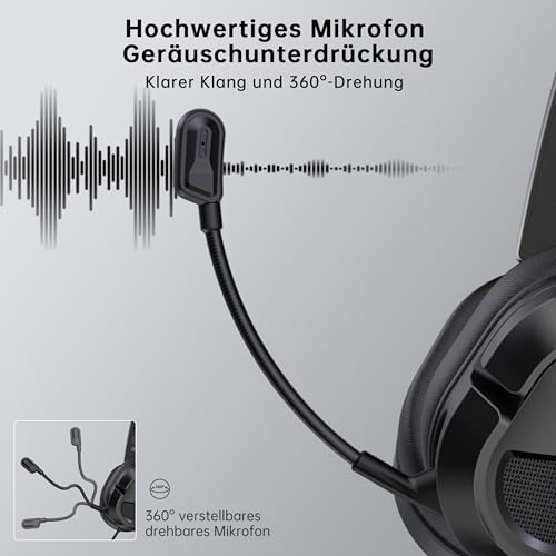 syndesmos Gaming-Headset für PS5, PS4, PC, Xbox, Nintendo Switch, Headset mit Mikrofon, Stereo-Surround-Sound Gaming Kopfhörer mit Kabel, Noise-Cancelling, 3,5 mm Over-Ear-Kopfhörer Schwarz+Grün Bild 3