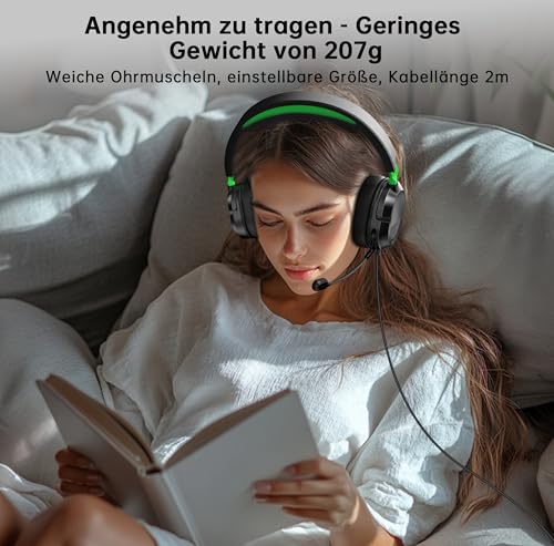 syndesmos Gaming-Headset für PS5, PS4, PC, Xbox, Nintendo Switch, Headset mit Mikrofon, Stereo-Surround-Sound Gaming Kopfhörer mit Kabel, Noise-Cancelling, 3,5 mm Over-Ear-Kopfhörer Schwarz+Grün Bild 5