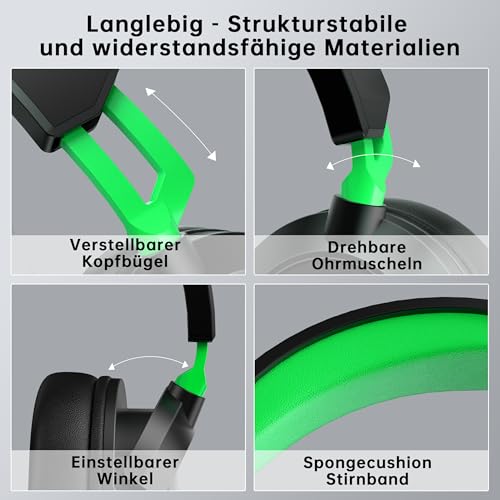syndesmos Gaming-Headset für PS5, PS4, PC, Xbox, Nintendo Switch, Headset mit Mikrofon, Stereo-Surround-Sound Gaming Kopfhörer mit Kabel, Noise-Cancelling, 3,5 mm Over-Ear-Kopfhörer Schwarz+Grün Bild 7