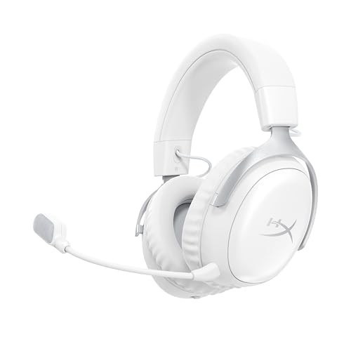 HyperX Cloud III S – Kabelloses Gaming-Headset, Multiplattform, 2,4 GHz, Bluetooth, Akkulaufzeit bis zu 120 Stunden, 2,4 GHz, 53-mm-Neigungstreiber, 10-mm-abnehmbares Mikrofon – Weiß Bild 1