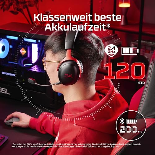 HyperX Cloud III S – Kabelloses Gaming-Headset, Multiplattform, 2,4 GHz, Bluetooth, Akkulaufzeit bis zu 120 Stunden, 2,4 GHz, 53-mm-Neigungstreiber, 10-mm-abnehmbares Mikrofon – Weiß Bild 2