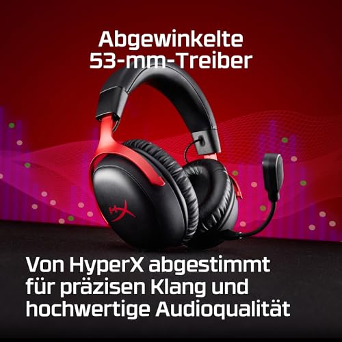 HyperX Cloud III S – Kabelloses Gaming-Headset, Multiplattform, 2,4 GHz, Bluetooth, Akkulaufzeit bis zu 120 Stunden, 2,4 GHz, 53-mm-Neigungstreiber, 10-mm-abnehmbares Mikrofon – Weiß Bild 4