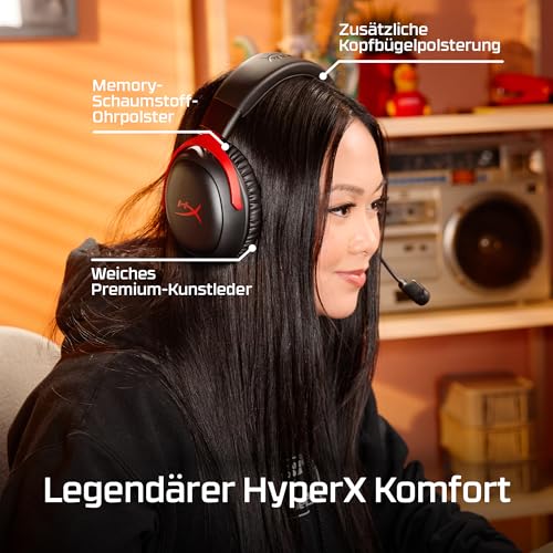 HyperX Cloud III S – Kabelloses Gaming-Headset, Multiplattform, 2,4 GHz, Bluetooth, Akkulaufzeit bis zu 120 Stunden, 2,4 GHz, 53-mm-Neigungstreiber, 10-mm-abnehmbares Mikrofon – Weiß Bild 5
