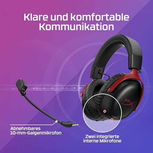 HyperX Cloud III S – Kabelloses Gaming-Headset, Multiplattform, 2,4 GHz, Bluetooth, Akkulaufzeit bis zu 120 Stunden, 2,4 GHz, 53-mm-Neigungstreiber, 10-mm-abnehmbares Mikrofon – Weiß Bild 6
