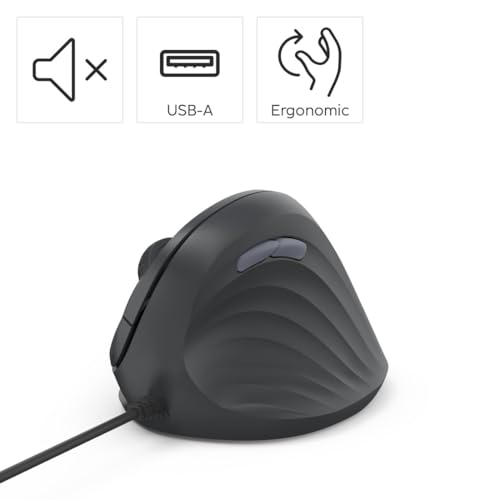 Hama vertikale Maus (optische Maus ohne Klickgeräusch, 7 Tasten, ergonomisch für Rechtshänder, 1000/1400/1800 DPI, 1,8m Kabel, ideal als Computermaus, Laptopmaus) schwarz Bild 2