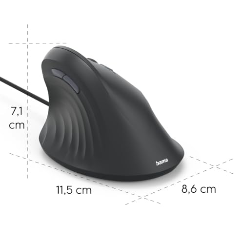 Hama vertikale Maus (optische Maus ohne Klickgeräusch, 7 Tasten, ergonomisch für Rechtshänder, 1000/1400/1800 DPI, 1,8m Kabel, ideal als Computermaus, Laptopmaus) schwarz Bild 5