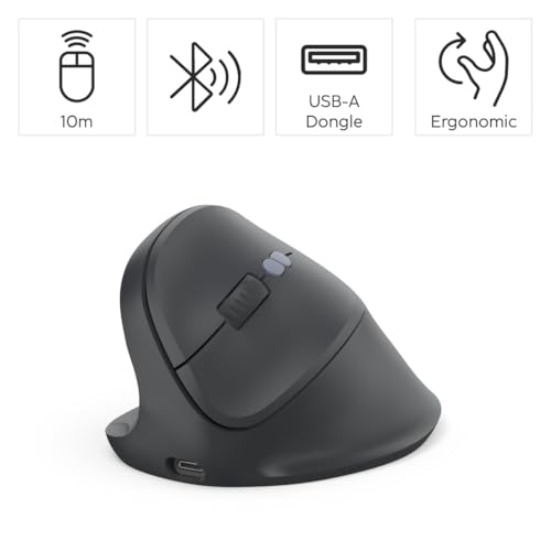 Hama Vertikalmaus für Linkshänder, Bluetooth/Funk (Multi Device, optische Maus ohne Klickgeräusch, 8 Tasten, ergonomische Funkmaus, 800/1200/1600 DPI, kabellos mit Akku, wiederaufladbar) schwarz Bild 2