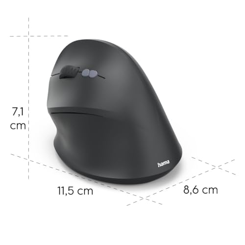 Hama Vertikalmaus für Linkshänder, Bluetooth/Funk (Multi Device, optische Maus ohne Klickgeräusch, 8 Tasten, ergonomische Funkmaus, 800/1200/1600 DPI, kabellos mit Akku, wiederaufladbar) schwarz Bild 6
