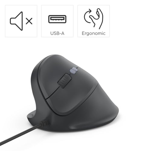 Hama Vertikalmaus für Linkshänder (optische Maus ohne Klickgeräusch, 7 Tasten, ergonomisch, 1000/1400/1800 DPI, 1,8m Kabel, ideal als Computermaus, Laptopmaus) schwarz Bild 2