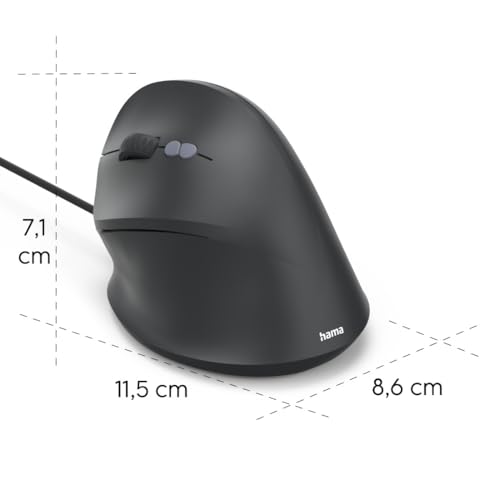 Hama Vertikalmaus für Linkshänder (optische Maus ohne Klickgeräusch, 7 Tasten, ergonomisch, 1000/1400/1800 DPI, 1,8m Kabel, ideal als Computermaus, Laptopmaus) schwarz Bild 5