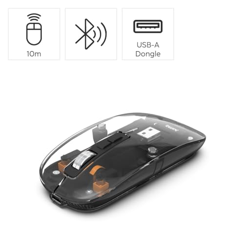 Hama Maus kabellos, wiederaufladbar, Bluetooth/Funk (Multi Device, flach, optische Bluetooth Maus ohne Klickgeräusch, mit Akku, Funkmaus mit 6 Tasten, 800/1200/1600 DPI, KI Assistent) transparent Bild 2