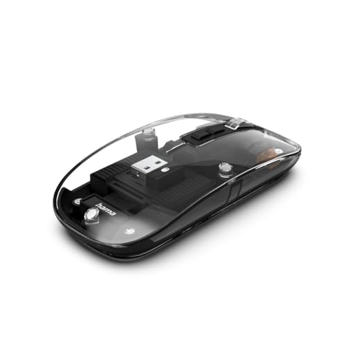 Hama Maus kabellos, wiederaufladbar, Bluetooth/Funk (Multi Device, flach, optische Bluetooth Maus ohne Klickgeräusch, mit Akku, Funkmaus mit 6 Tasten, 800/1200/1600 DPI, KI Assistent) transparent Bild 3