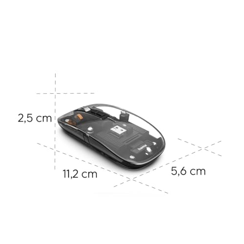 Hama Maus kabellos, wiederaufladbar, Bluetooth/Funk (Multi Device, flach, optische Bluetooth Maus ohne Klickgeräusch, mit Akku, Funkmaus mit 6 Tasten, 800/1200/1600 DPI, KI Assistent) transparent Bild 6