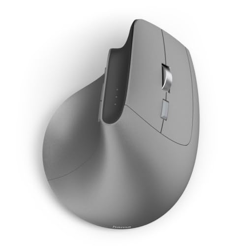 Hama vertikale Maus für Rechtshänder, Bluetooth/Funk (Multi Device, ergonomische Maus ohne Klickgeräusch, Datenverschlüsselung, RGB, 8 Tasten, 1000/1600/2400 DPI, mit Akku, KI Assistent) grau Bild 1