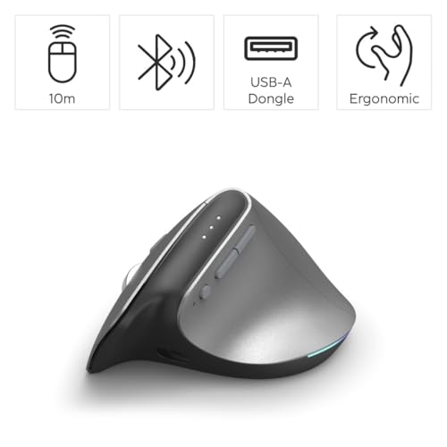 Hama vertikale Maus für Rechtshänder, Bluetooth/Funk (Multi Device, ergonomische Maus ohne Klickgeräusch, Datenverschlüsselung, RGB, 8 Tasten, 1000/1600/2400 DPI, mit Akku, KI Assistent) grau Bild 2