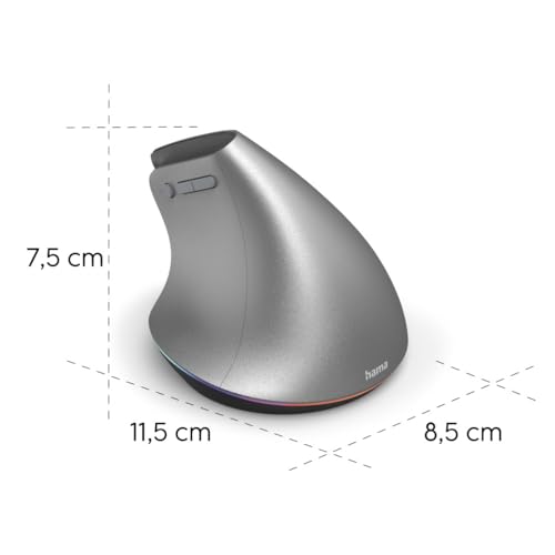 Hama vertikale Maus für Rechtshänder, Bluetooth/Funk (Multi Device, ergonomische Maus ohne Klickgeräusch, Datenverschlüsselung, RGB, 8 Tasten, 1000/1600/2400 DPI, mit Akku, KI Assistent) grau Bild 6