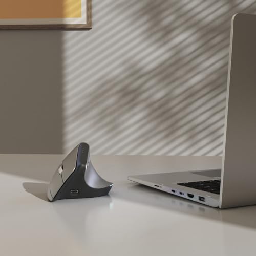 Hama vertikale Maus für Rechtshänder, Bluetooth/Funk (Multi Device, ergonomische Maus ohne Klickgeräusch, Datenverschlüsselung, RGB, 8 Tasten, 1000/1600/2400 DPI, mit Akku, KI Assistent) grau Bild 7