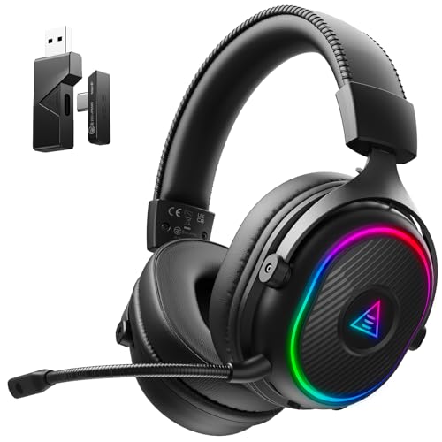 EKSA 2,4GHz Wireless Gaming Headset für PS5/PS4/PC/Switch/Mac, Bluetooth 5.3 Gaming Kopfhörer Kabellos mit Mikrofon, 30ms Latenz, 80 Stunden Akkulaufzeit, RGB, USB PC Headset Bild 1