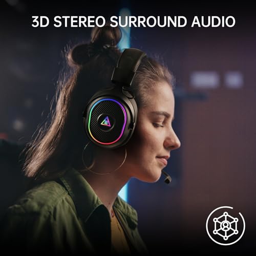 EKSA 2,4GHz Wireless Gaming Headset für PS5/PS4/PC/Switch/Mac, Bluetooth 5.3 Gaming Kopfhörer Kabellos mit Mikrofon, 30ms Latenz, 80 Stunden Akkulaufzeit, RGB, USB PC Headset Bild 5