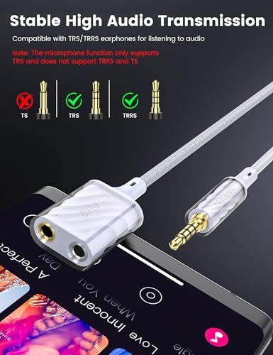 MOSWAG Kopfhörer Adapter, Kopfhörer Mic Splitter Adapter, 3.5mm Stecker auf Doppel 3.5mm Klinkenstecker (Headset und Mikrofon) für Laptop, PS4, PC Tablet Gaming und Gaming Headset Bild 2
