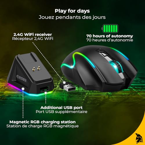 EMPIRE GAMING RF908 – kabellose Maus, wiederaufladbar, magnetische Ladestation, RGB – 10.000 dpi, 8 programmierbare Tasten, WiFi 2,4 GHz / BT / USB-C (schwarz) Bild 2