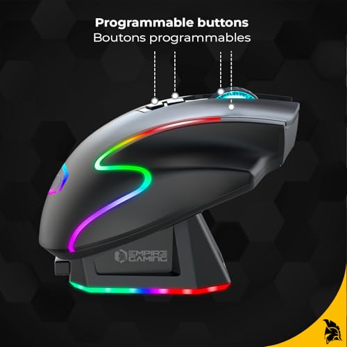 EMPIRE GAMING RF908 – kabellose Maus, wiederaufladbar, magnetische Ladestation, RGB – 10.000 dpi, 8 programmierbare Tasten, WiFi 2,4 GHz / BT / USB-C (schwarz) Bild 3