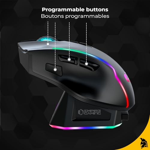 EMPIRE GAMING RF908 – kabellose Maus, wiederaufladbar, magnetische Ladestation, RGB – 10.000 dpi, 8 programmierbare Tasten, WiFi 2,4 GHz / BT / USB-C (schwarz) Bild 4