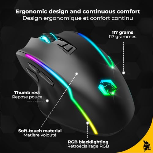 EMPIRE GAMING RF908 – kabellose Maus, wiederaufladbar, magnetische Ladestation, RGB – 10.000 dpi, 8 programmierbare Tasten, WiFi 2,4 GHz / BT / USB-C (schwarz) Bild 5
