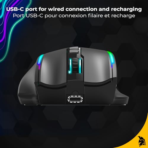 EMPIRE GAMING RF908 – kabellose Maus, wiederaufladbar, magnetische Ladestation, RGB – 10.000 dpi, 8 programmierbare Tasten, WiFi 2,4 GHz / BT / USB-C (schwarz) Bild 7