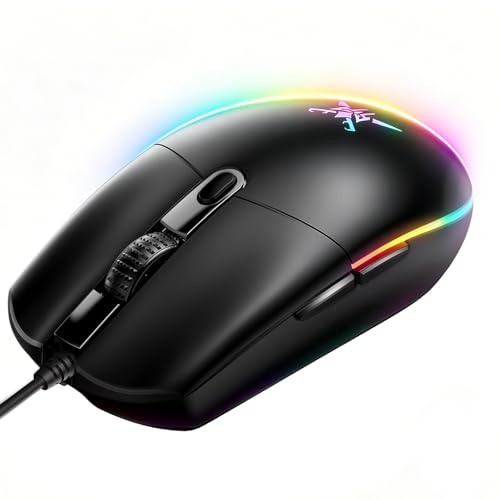 TECKNET RGB Gaming Maus Kabelgebundene, 10000 DPI, 6 programmierbaren Tasten, 10 Millionen Klicks Lebensdauer, Ergonomische USB Gaming Maus mit Kabel für PC Kohlenstoff-Schwarz Bild 1