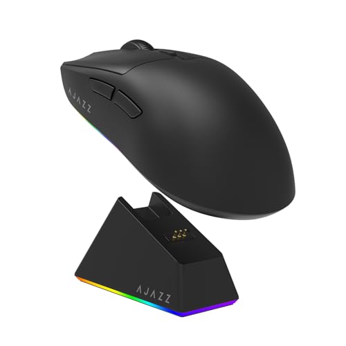MechLands AJ139 V2 MC Gaming-Maus mit Ladestation, einstellbare 12000 DPI, PAW3311-Sensor, 3 Modi, kabellose Maus, 500-mAh-Akku, 1000-Hz-Abfragerate, 66 g leicht, Win/Mac (Schwarz) Bild 1