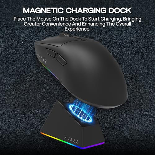 MechLands AJ139 V2 MC Gaming-Maus mit Ladestation, einstellbare 12000 DPI, PAW3311-Sensor, 3 Modi, kabellose Maus, 500-mAh-Akku, 1000-Hz-Abfragerate, 66 g leicht, Win/Mac (Schwarz) Bild 4