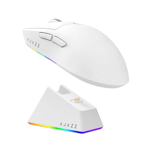 MechLands AJ139 V2 MC Gaming-Maus mit Ladestation, einstellbare 12000 DPI, PAW3311-Sensor, 3 Modi, kabellose Maus, 500-mAh-Akku, 1000-Hz-Abfragerate, 66 g leicht, Win/Mac (Weiß) Bild 1