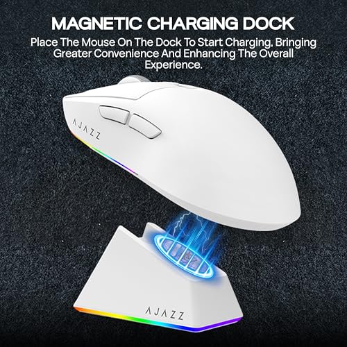 MechLands AJ139 V2 MC Gaming-Maus mit Ladestation, einstellbare 12000 DPI, PAW3311-Sensor, 3 Modi, kabellose Maus, 500-mAh-Akku, 1000-Hz-Abfragerate, 66 g leicht, Win/Mac (Weiß) Bild 4