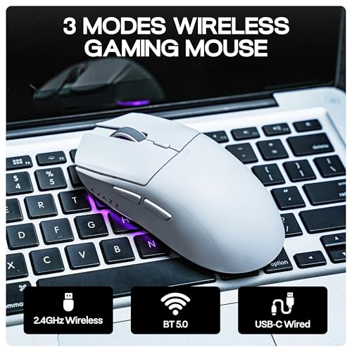 MechLands AJ139 V2 MC Gaming-Maus mit Ladestation, einstellbare 12000 DPI, PAW3311-Sensor, 3 Modi, kabellose Maus, 500-mAh-Akku, 1000-Hz-Abfragerate, 66 g leicht, Win/Mac (Weiß) Bild 5