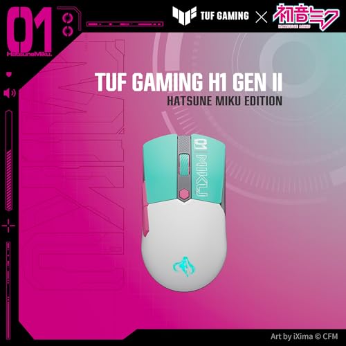 TUF Gaming Mini Wireless Mouse Hatsune Miku Edition - leichte, beidhändige kabellose 65 g Gaming-Maus mit Tri-Mode-Konnektivität, 12.000 dpi-Sensor und 100 Millionen Klicks Lebensdauer mechanische Bild 2
