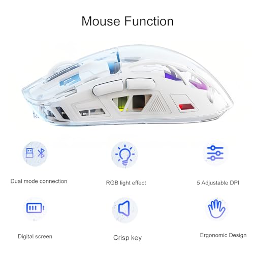 Kabellose Transparente Maus mit 5 Einstellbaren DPI Dual-Mode RGB Licht Ergonomisches Design Batterie Display Bildschirm für PC Computer Laptop Büro Home Bild 2