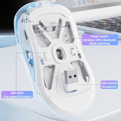 Kabellose Transparente Maus mit 5 Einstellbaren DPI Dual-Mode RGB Licht Ergonomisches Design Batterie Display Bildschirm für PC Computer Laptop Büro Home Bild 3