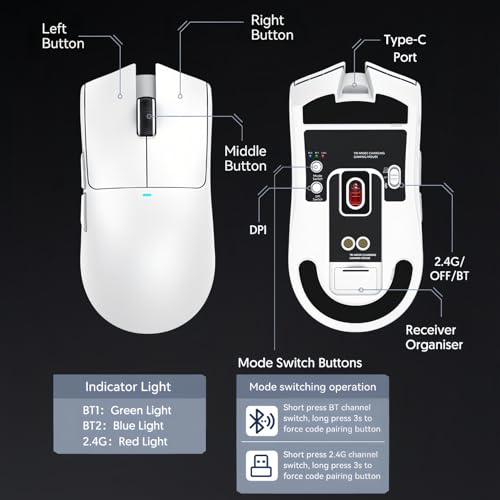 Kabellose Gaming Mouse mit Tri-Mode Magnetischer Ladestation 22000 DPI Einstellbare PU Aufkleber PAW3311 Sensor Seitentasten für PC Laptop Arbeit Büro Bild 3