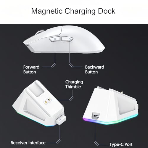 Kabellose Gaming Mouse mit Tri-Mode Magnetischer Ladestation 22000 DPI Einstellbare PU Aufkleber PAW3311 Sensor Seitentasten für PC Laptop Arbeit Büro Bild 4