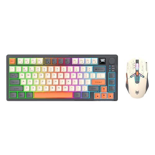 Kabellose Tastatur und Maus Combo mit Lautstärkeregler Dual-Mode 80 Tasten Bildschirm Display Farbe Licht Wiederaufladbare Mäuse Einstellbare DPI für Gaming Computer PC Bild 1