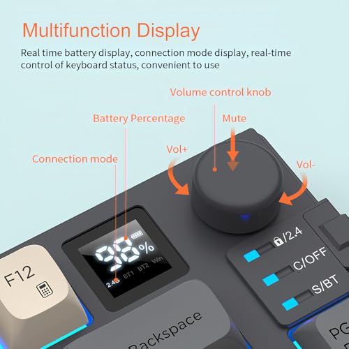 Kabellose Tastatur und Maus Combo mit Lautstärkeregler Dual-Mode 80 Tasten Bildschirm Display Farbe Licht Wiederaufladbare Mäuse Einstellbare DPI für Gaming Computer PC Bild 2