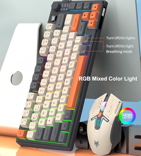 Kabellose Tastatur und Maus Combo mit Lautstärkeregler Dual-Mode 80 Tasten Bildschirm Display Farbe Licht Wiederaufladbare Mäuse Einstellbare DPI für Gaming Computer PC Bild 3