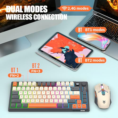 Kabellose Tastatur und Maus Combo mit Lautstärkeregler Dual-Mode 80 Tasten Bildschirm Display Farbe Licht Wiederaufladbare Mäuse Einstellbare DPI für Gaming Computer PC Bild 4